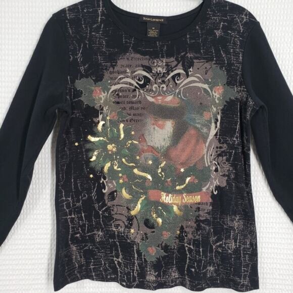Vintage Susan Lawrence Shirt Womens Medium Black Goth Christmas Distressed Y2k - Picture 9 of 16